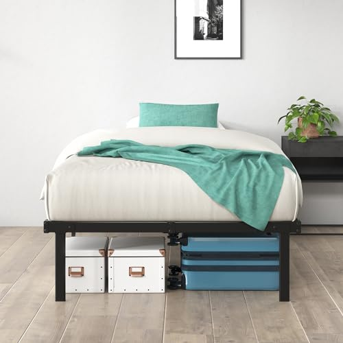 Zinus Caleb 3ft Single Bed Frame (90 x 190 cm) - 14.2'' Height - Metal Bed Base with Steel Slat Support - Easy Assembly - Black