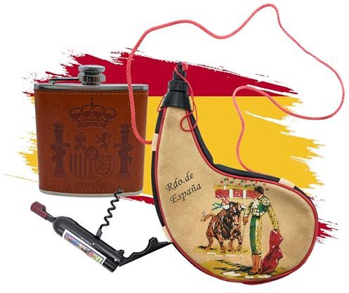 Planta Color Pack de Bota de Vino de 1,5 litros, petaca de Acero Inoxidable e imán con abridor y sacacorchos (2 en 1) (Bota de Vino 1,5, abridor Madrid y petaca)