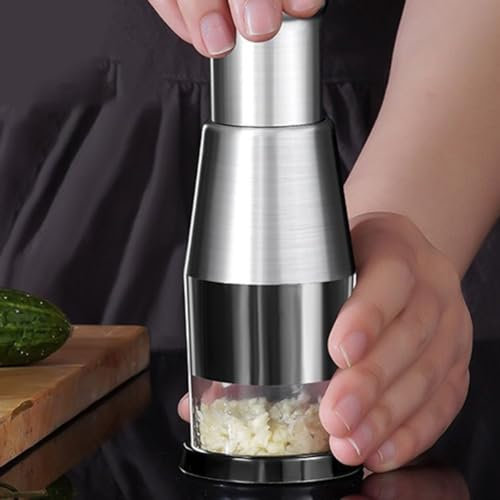WHAPELQ Tritatutto pressato in acciaio inox, a pressione, manuale, per verdure, trita-aglio, tritatutto per alimenti, gadget per insalata di cipolle e peperoncino e zenzero, 1 pezzo