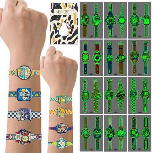 Tatuaggi Temporanei a Forma Di Orologio, 24 Pezzi Di Tatuaggi Luminosi a Tema Oceanico, Tatuaggi Che Brillano Al Buio, Come Favori per Feste per Bambini e Ragazzi