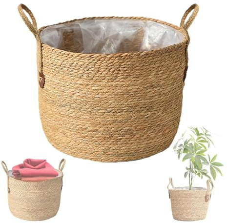 Korgkorg för växter, stor rottingflätad blomkruka, modernt och praktiskt krukskydd, naturlig korg för växter - heminredning och elegant förvaring - diameter (L)