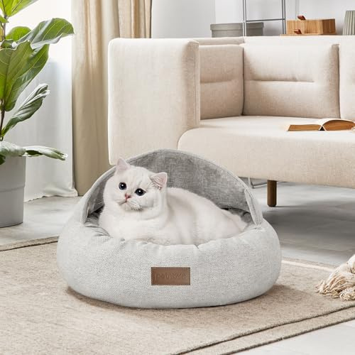 PETNOVO Katzenbett Katzenkissen für Katzen und Kleine Hunde, waschbares Haustierbett für zuhause 51x51x35cm, Hellgrau
