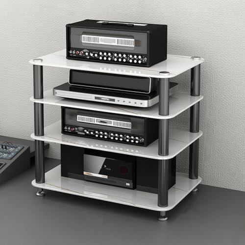 CHZDPP Stereokabinett Eck-TV-Ständer/Audio-Rack-Schrank mit gehärtetem Glas, Plattenspieler-Verstärker-Medienregal, Regal für elektronische Geräte/Bücherregal für Arbeitszimmer(White,4 Layers)