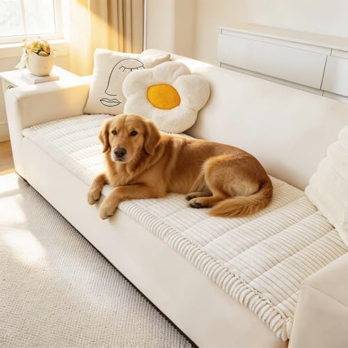 Awjcsv Couch Cover for Dogs Washable, Fuzzy Pet Couch Covers for 3 Cushion Sofa Pet Friendly, Non Slip Sofa Cover (White, 27.6 X 59/70 X 150cm)