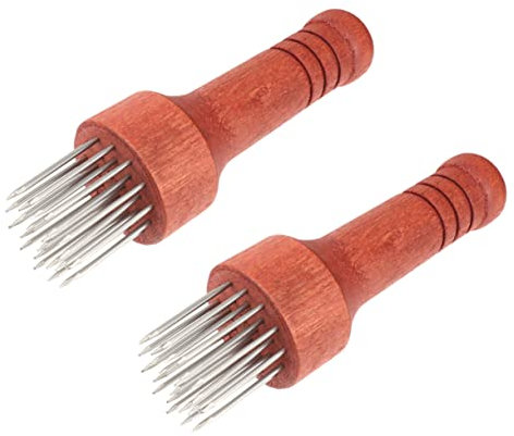 Alipis 2pcs Tender Meat Insert Stainless Steel Needle Meat Tenderizer Wooden Handle for Pork Steak Pounding Tool Kitchen Gadgets
