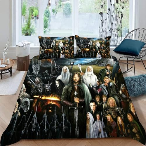 LORDOS Housse de Couette 220x240cm - Le Seigneur des Anneaux Parure de Lit 2 Personnes avec Fermeture Éclair - Sets Housse de Couette Imprimé en Microfibre avec 2 Taie d'oreiller 50x75cm