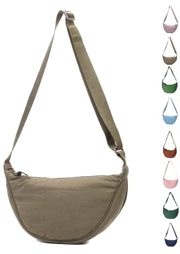 LOCCY Damen Halbmond Crossbody Schultertasche, Hobo Halfmoon Bag Einfarbige Nylon Crossbody Bag Damen Halbmond Schultertasche mit verstellbarer Schultergurt für Frauen Mädchen