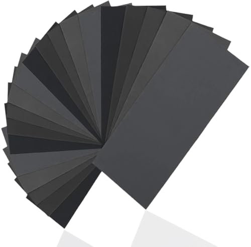 KOLZEMV 36 Pièces Papier Abrasif Assortiment 400/600/ 800/1000/ 1200/1500/ 2000/2500/ 3000 Papier Abrasif à Grain élevé de 9 x 3,6 Pouces pour le Ponçage Automobile de Meubles en Bois