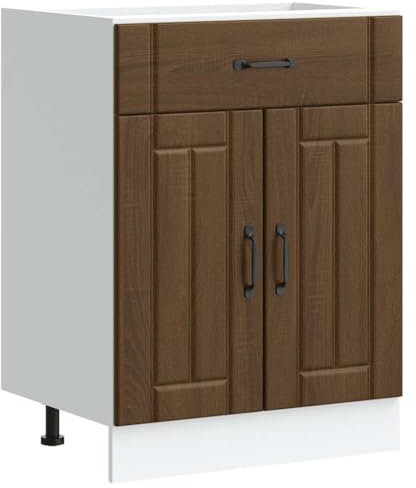 vidaXL Kitchen Base Cabinet - Engineered Wood, Brown Oak, 60x46x81.5 cm, Modern Storage Cabinet with Adjustable Feet for Kitchen/Dining Room