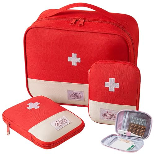 Hshenjhu 3 Pièces Trousse de Secours Vide, Étanche Sac de Médecine Portable, Trousse de Médecine Sac d'Urgence de Grande Capacité pour la Maison, Le Bureau, Les Voyages, l'extérieur (Rouge)