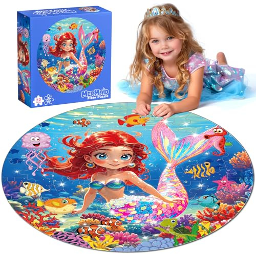 72 Teile Einhorn-Jumbo Meerjungfrauen Puzzle schimmernd für Kinder im Vorschulalter pädagogisches Geburtstagsgeschenke für Mädchen im Alter von 4–6 und 3–5 Jahren (Meerjungfrau, Einheitsgrösse)