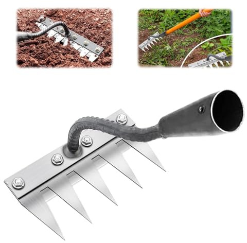kimeo Râteau de désherbage en Acier Robuste Jardin Multifonction en Métal Durable, Portable 5/6/7 Dents, Outil de Jardin pour Désherber, Ameublir et Semer, Accessoire Léger sans Manche