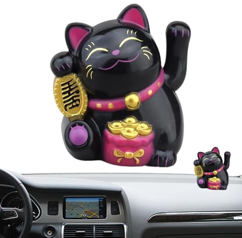 Maneki Neko - Braccio a di gatto portafortuna a energia solare, 4 x 4 x 5,5 cm, statua oscillante per buona, ciondolo prosperità