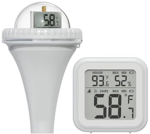 Kdouehg Wireless Pool Thermometer Set Outdoor Pool Temperature Sensor Indoor Humidity Monitor Water and Air Temp Readings
