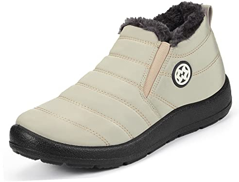 Gaatpot Chaussure Hiver Femme Bottes de Neige Imperméable Bottines avec Doublure Chaud Fourrure,blanc cassé,EU41