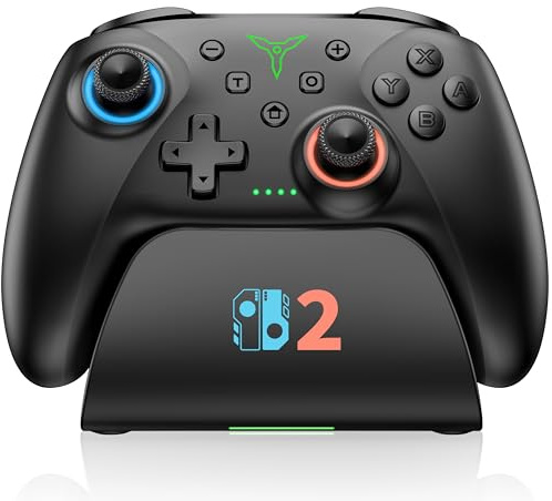 Switch 2 Controller for Nintendo Switch 2/Switch/OLED/Lite Controllers, Wireless Switch Controller with Charging Dock, RGB Switch Pro Controller with Hall Effect, Programmable, Turbo and Vibration, Black
