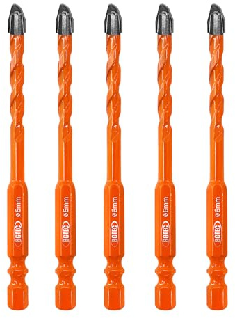 BGTEC Fliesenbohrer Set - 5 Stück 6MM Glasbohrer Steinbohrer Bohrer Set mit Sechskantschaft für Holz, Kunststoff, Ziegel, Fliesen, Glas, Beton, Marmor