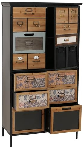 Mendler Apothekerkommode HWC-O80 Vintage Shabby-Look, Natur/blau/weiß | Schrank, Highboard, 136x73x35cm, Schubladen