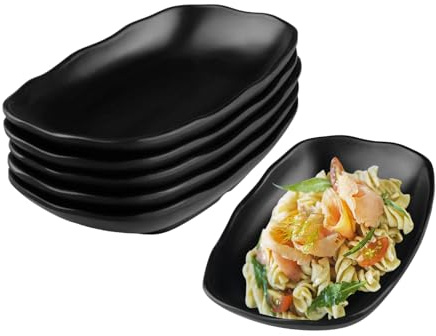 Doafoce 6 Piezas Platos llanos Negra 19,2 x 12 x 3.2 cm Platos Postre Pequeña Platos de Plástico Duro para Sushi, Aperitivos, Postre, Ensalada