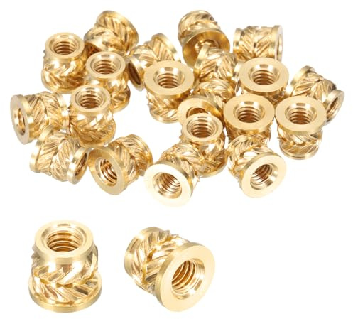 sourcing map 20 Pcs Threaded Inserts M4 x 6.7mm H x 6.8mm OD Flange T-Nuts | Brass, Metric Knurled Female Threaded, Heat Set Inserts Embedment Nut, for Plastic and 3D Printing Components