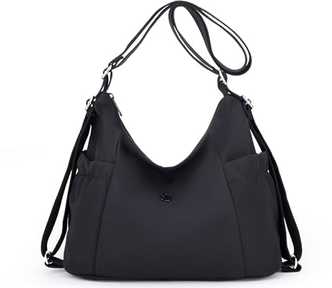 Wytidian Corduroy Tote Backpack Crossbody Bag for Women, Convertible Shoulder Bags Designer Handbag for College, Work (nylon-black)