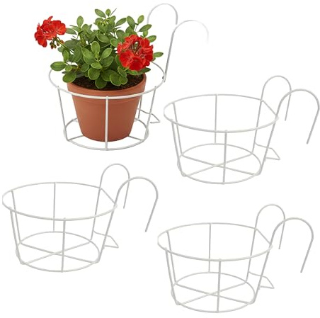 Relaxdays hängande krukor, set med 4, HWD: 21 x 20 x 26 cm, rostbeständig, balkong och terrass, hängande krukor, järn, vit