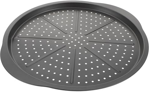 Bandeja Negra Acero Antiadherente Redonda de Carbono Pizza | Apta para Horno y Lavavajillas, Agujeros Transpirables, Fácil Desmolde, Uso Doméstico