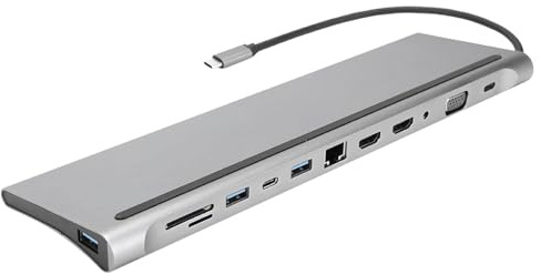 Tangxi Estación de Acoplamiento 12 en 1 para Portátiles Tipo C, Puertos VGA Duales, Concentrador USB, PD de 87 W, RJ45, Material de Aleación de Aluminio Jugadores y Creadores de