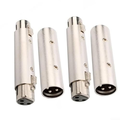4 x 3-poliger XLR-auf-XLR-Adapter-Set, Stecker auf Stecker, Buchse auf Buchse, Zinklegierung, geschirmter Stecker, Silber, für Mikrofonmischer, Digitalpiano, Studio, Audio-Ausrüstung