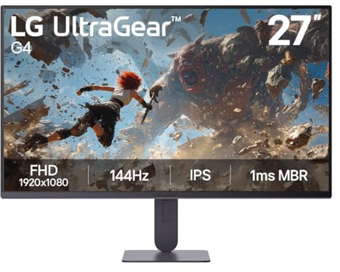LG UltraGear™ G4 27G414B-B 27 inch FHD 144Hz IPS Gaming Monitor | HDR10, 1ms MBR,G‑SYNC Compatible, FreeSync, speakers, height & Tilt adjustment, HDMI, DP, Black