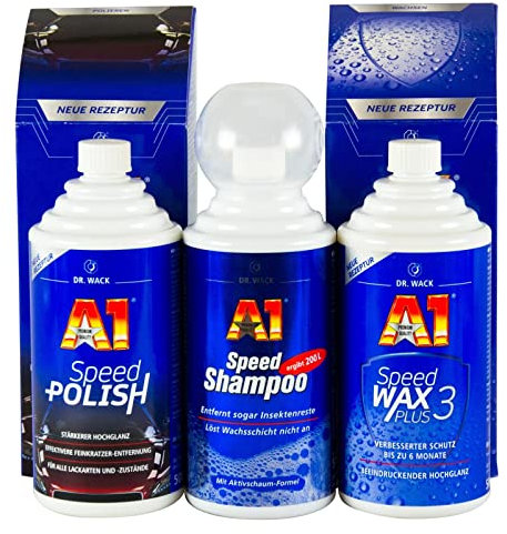 DR. WACK A1 Speed Polish Politur 500ml & Speed Wax Plus 3 500ml & Shampoo 500ml