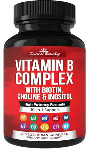 Divine Bounty Super B Complex Vitamins - All B Vitamins Including B12, B1, B2, B3, B5, B6, B7, B9, Folic Acid - Vitamin B Supplement - Support Healthy Energy Metabolism - 90 Vegetarian Capsules