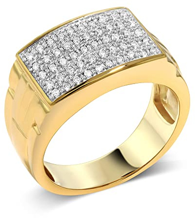 Gem Stone King White Diamond Ring For Men | 10K Yellow Gold | Gold Men's Pave Ring | 0.25 Cttw | Size 9