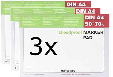 Birsppy Copic Marker Block 3 Stück Weiss A4 je 50 Blatt - Sparpack - Markerblock Pad für Alkohol Marker Skizzen & Zeichenblock 70g + Schablone