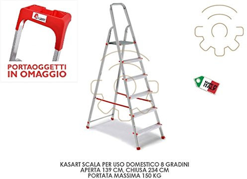 Kasart scala scaletto uso domestico in alluminio portata 150 kg made in Italy certificata EN 131 (8 gradini)