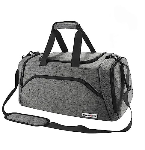 Speedsporting sport gymväska vattentät resväska duffelväska träning handväska med skofack resefodral stor axelväska sportväska för män kvinnor 45 L (grå)