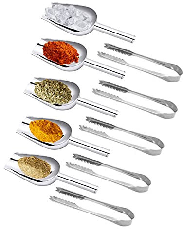 Sprießen 5 Stücke Eisschaufel und 5 Stücke Eiszange Edelstahl Grillzange Küchenzange Ice Scoop Eiscreme für Party Hochzeit Bar Kaffeestube Candy Buffet Büfett Grill Home Kitchen Set(Schaufel)