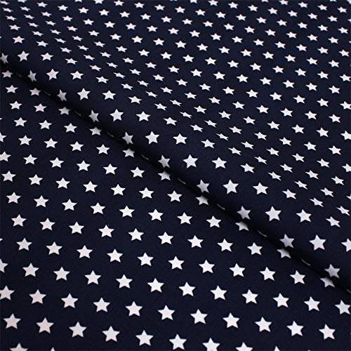 Baumwollstoff Sterne Dunkelblau Marine Blau – Stoff Meterware 150 cm breit, weicher Baumwollstoff für Kinder, Weihnachten & Deko, pflegeleicht, ideal zum Nähen von Kleidung & Heimtextilien