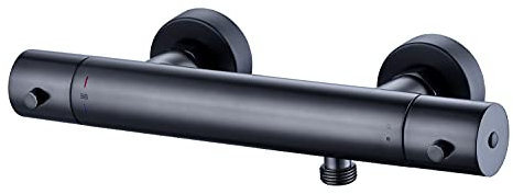 Duscharmatur Wandmischbatterie 4021 mit Thermostat Schwarz matt - Ohne Duschschlauch, Ohne Handbrause,Mit Duschstange NT127