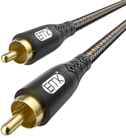 EMK RCA to RCA Subwoofer Cable – 24K Gold-Plated Connector Nylon Braided Double Shielded Audio Cable Digital&Analog Signal Support for Amplifiers Subwoofer Home Theater Hi-Fi Systems Black/10ft/3m