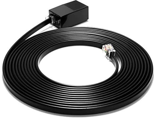 RetailAndBulk Cavo di prolunga per telefono fisso da 12 piedi • Cavo telefonico RJ11 di alta qualità • rame puro • contatti dorati 50 micron • rivestimento esterno spesso resistente (nero, 30 piedi)