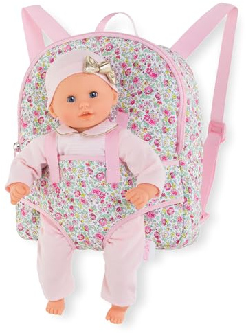 Corolle Backpack Baby Doll Carrier for 12 Inch Dolls - Toddler Baby Doll Carrier for Little Girls Age 1-3, Adjustable Straps with Zippered Storage, Hands-Free Play, Pink