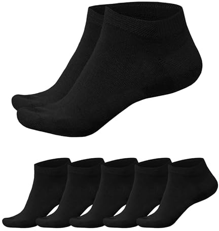SGS Komfort Bambus Sneaker Socken Herren Damen - Weiche Pique Bund Bambus Socken Schwarz Gegen Schweiß - Geruchskiller- 5er oder 10er Pack