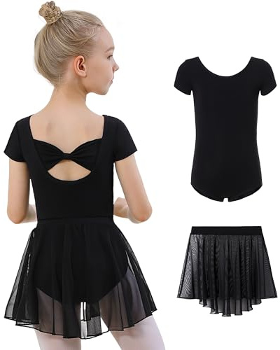DIPUG Black Girls Ballet Leotards with Removable Skirt Toddler Hollow Back Dance Dress Combo Size 4t 5t 6 S