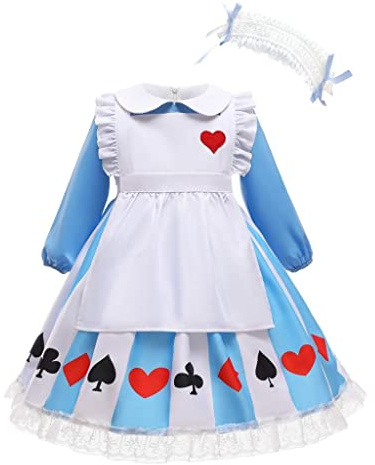 Lito Angels Deguisement Robe Wonder Girl au pays des avec Tablier Blanc et Bandeau pour Enfant Fille Taille 2-9 ans, Bleue
