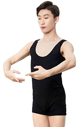 Daydance Black Tank Leotards for Teen Boys Ballet, Sleeveless Gymnastic Leotards for Dance