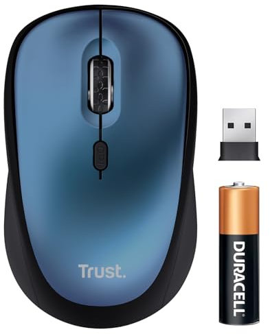 Trust Yvi+ Souris sans Fil Silencieuse avec Conception Durable, 800-1600 DPI, pour Gauchers et Droitiers, Récepteur USB Stockable, Mouse Compacte pour PC, Ordinateur Portable, Mac - Bleu