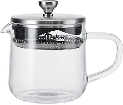 La Cafetière Loose Leaf 2-Cup/55ml Teapot with Lid, Heat-Resistant Glass Tea Infuser with Built-in Stainless Steel Filter for Tea Leaves and Ground Coffee Infusions