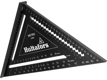 5-in-1 Anschlagdreieck 300mm I Hultafors I 300mm Zimmermannswinkel CNC gefräst aus Aluminium I Zimmererwinkel zum Anreißen, Messen & Zeichnen I Inkl. Umrechnungstabelle I 257040