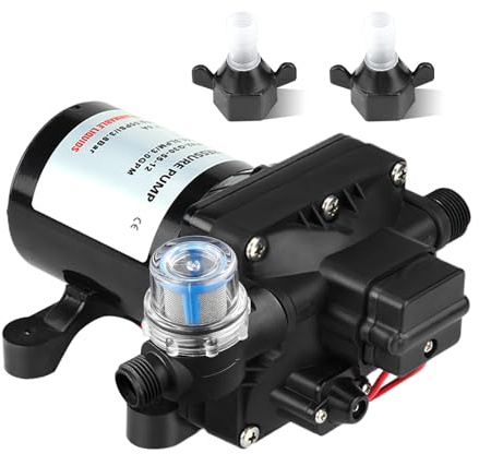 Tbest Pompe à Eau 12V Cam Car, Arm, Noir, PVC, Cuivre, 3 GPM/11,4 LPM, 55 Psi 3,8 bar, 7,5 A, 12 V Pompage Silencieux, Eco-friendly